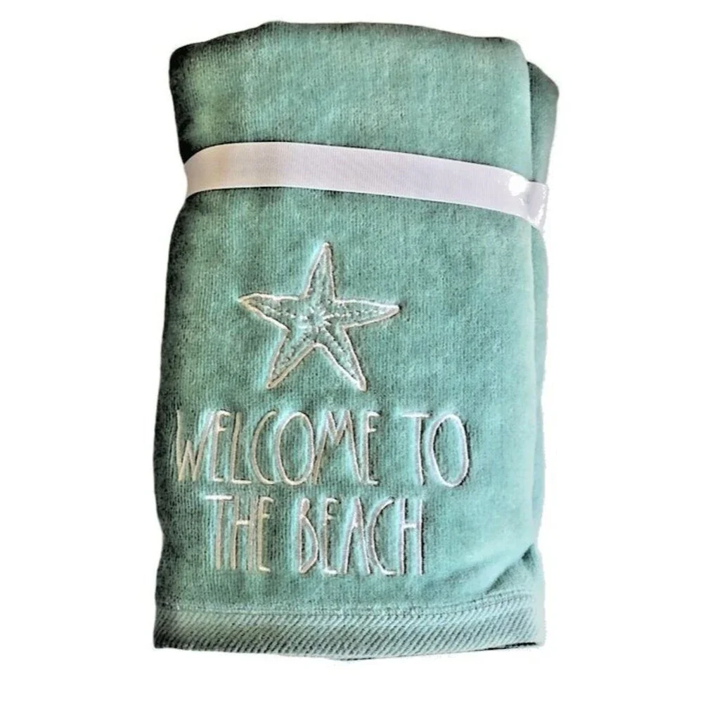 Rae Dunn Starfish Welcome to the Beach Hand Towels Set of 2 Summer Embroidered
